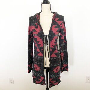NORTH RIVER OUTFITTERS Gray Red Tribal Hooded Knit Cardigan Womens Small